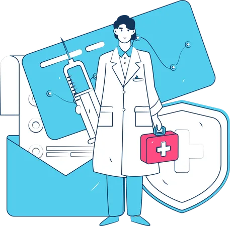 Doctor holding injection  Illustration