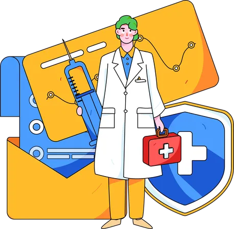 Doctor holding injection  Illustration