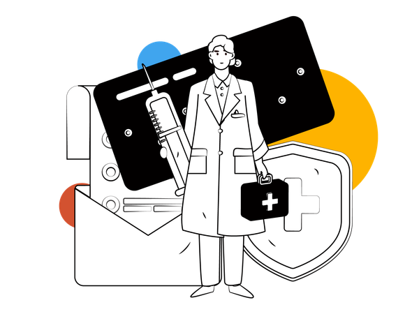 Doctor holding injection  Illustration