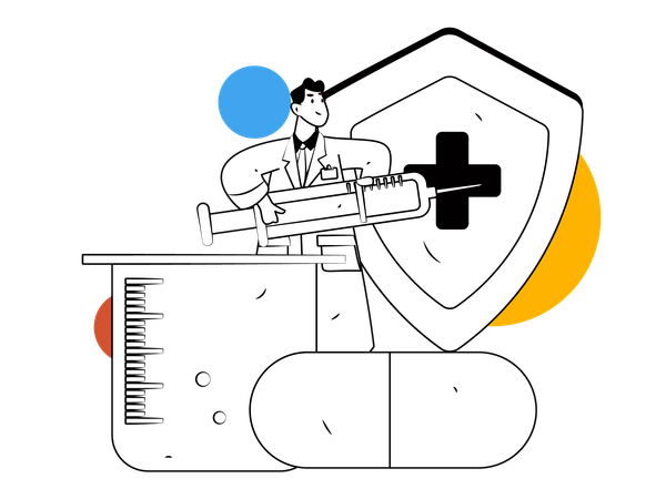 Doctor holding injection  Illustration