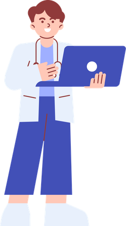 Doctor Holding Laptop  Illustration