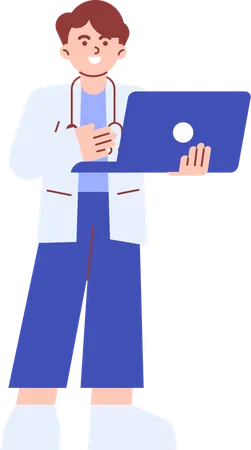 Doctor Holding Laptop  Illustration