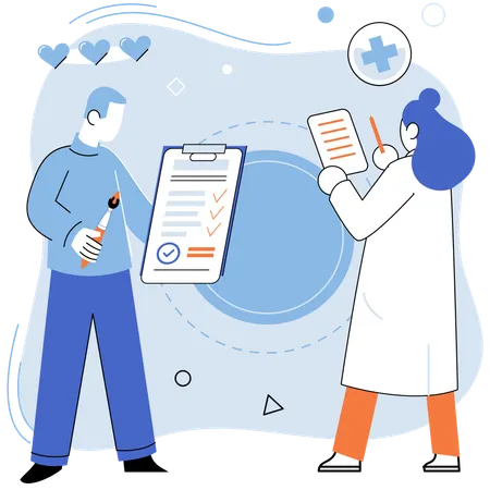 Doctor holding medical insurance policy  Illustration