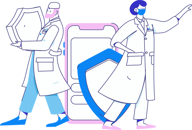 Doctor holding medical shield  Illustration