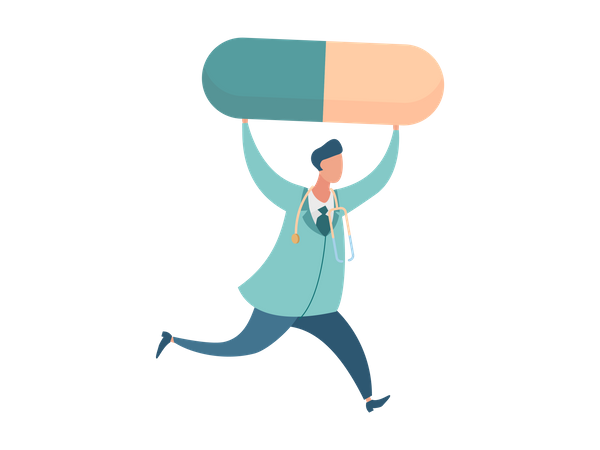 Doctor holding medicine tablet in hand  Illustration