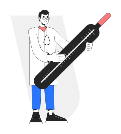 Taking Temperature Flat Line Concept Vector Spot Illustration Doctor With Mercury Thermometer 2 D Cartoon Character On White For Web UI Design Editable Hero Image For Website Landings Mobile Headers Illustration