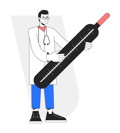 Doctor holding mercury thermometer  Illustration