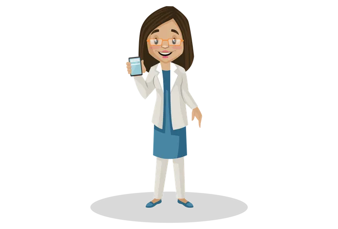 Doctor holding mobile in her hand Illustration