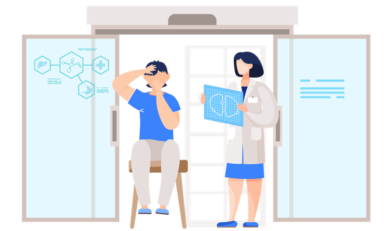 Doctor holding patients lungs xray  Illustration