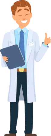 Doctor holding report and showing thumb up Illustration