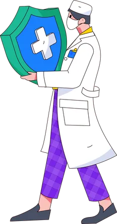 Doctor holding secure shield  Illustration