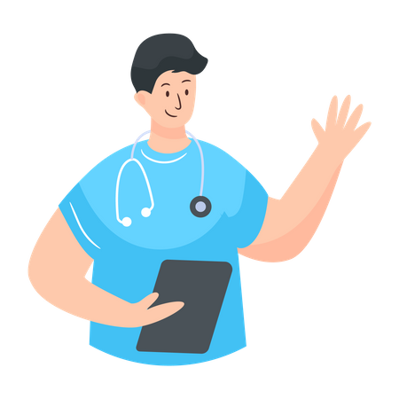 Doctor holding tablet Illustration