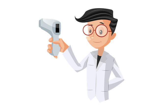 Doctor holding temperature gun  Illustration