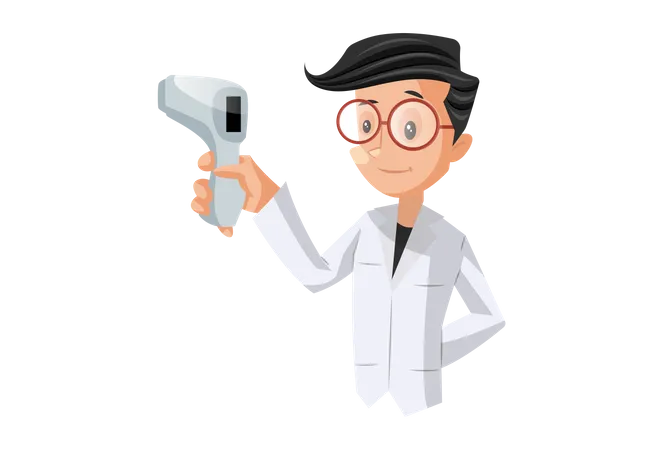 Doctor holding temperature gun  Illustration