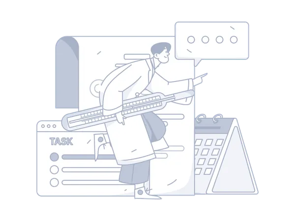 Doctor holding thermometer while looking medical schedule  Illustration