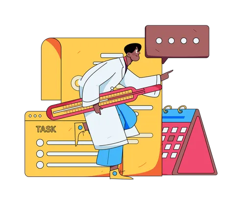 Doctor holding thermometer while looking medical schedule  Illustration