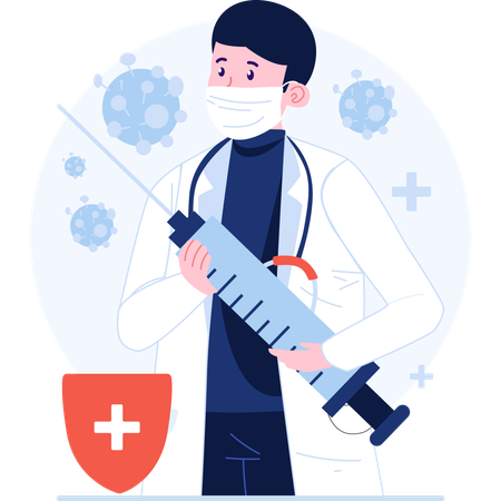 Doctor holding vaccine syringe  Illustration