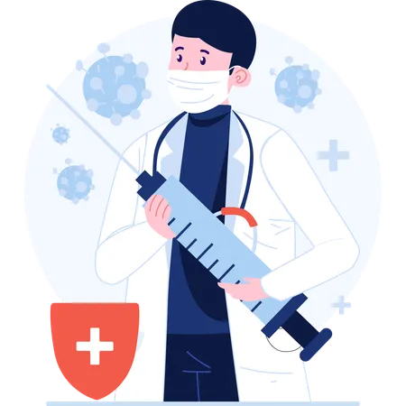 Doctor holding vaccine syringe  Illustration