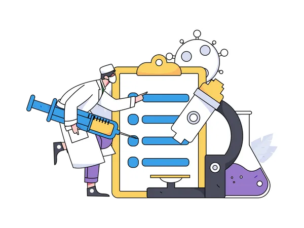 Doctor holding vaccine while doing vaccine research  Illustration