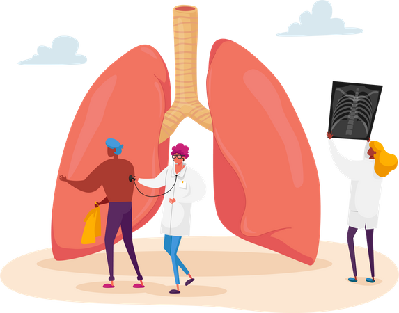 Doctor Holding X-ray Image of Lungs Learning Patient Fluorography with Asthma  Illustration