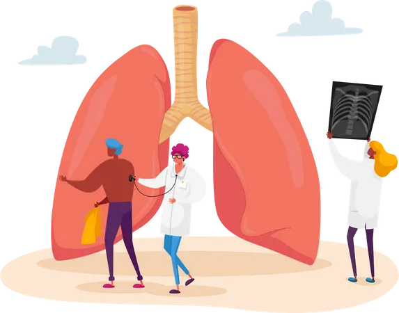 Doctor Holding X-ray Image of Lungs Learning Patient Fluorography with Asthma  Illustration