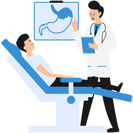 Doctor identify disease problems in patient stomach  Illustration