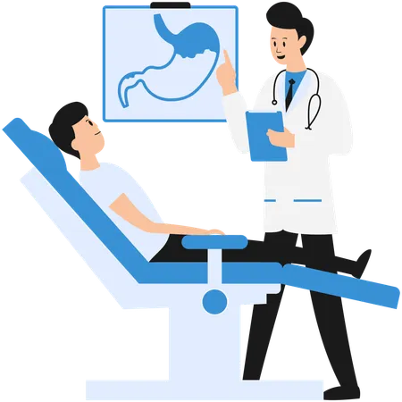 Doctor identify disease problems in patient stomach  Illustration