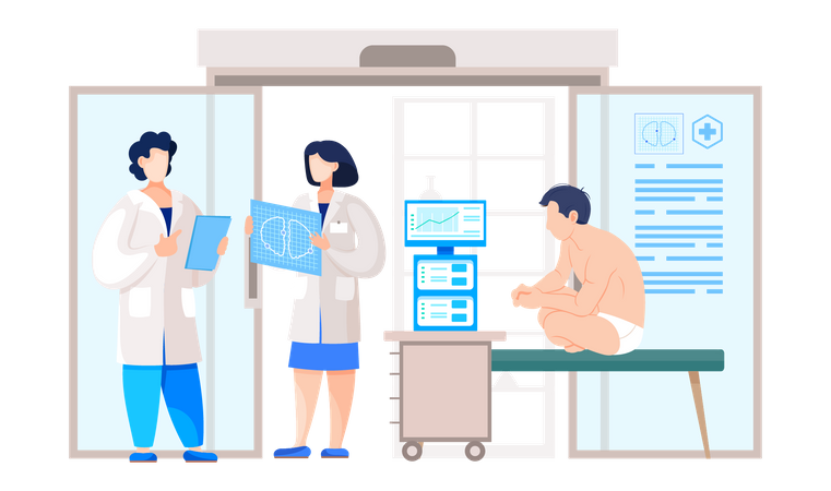 Doctor in lab coat examine fluorography  일러스트레이션