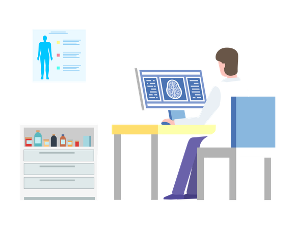 Doctor in laboratory working on scan diagnostics  Illustration