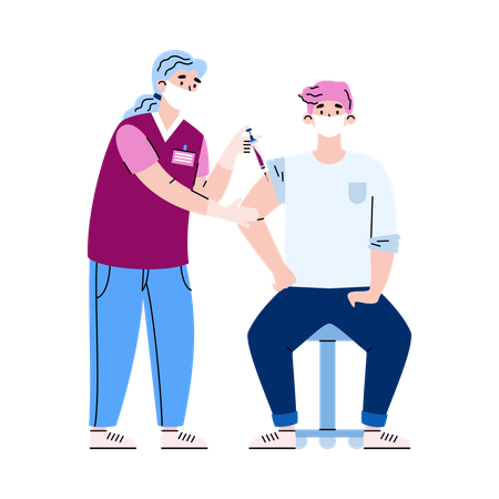 Doctor in mask and gloves giving injection coronavirus vaccine  Illustration