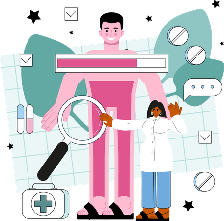 Doctor in medical protective suit studying dangerous viruses  일러스트레이션