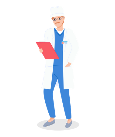 Doctor in the uniform dressed white coat holding personal patient card  Illustration