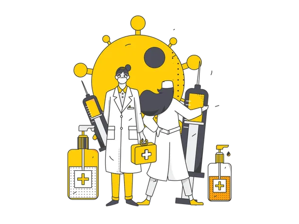 Doctor injects syringe to fight against corona  Illustration