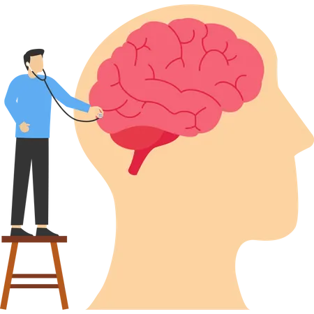 Mental Health Human Head Psychological Help Psychiatry Concept Doctor Doing Mental Exam On Big Human Head Psychological Medicine Concept Illustration