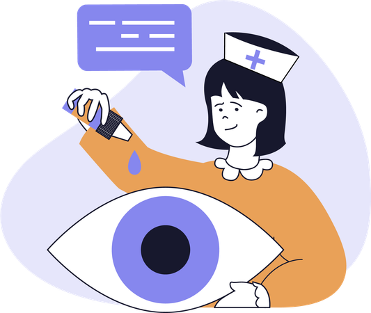 医師は目薬を目の中に入れておくように指示する  イラスト