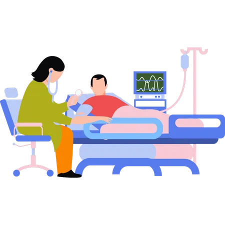 Doctor is checking a patient's blood pressure  イラスト