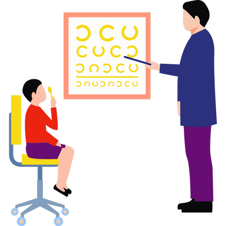 Doctor is checking a patient's eyesight  Illustration