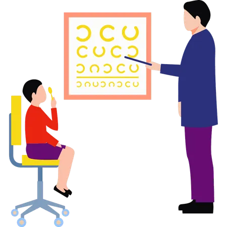 A Doctor Is Checking A Patients Eyesight Illustration