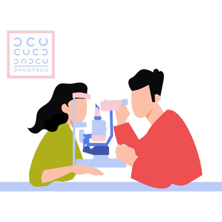 Doctor is checking the girl's eyesight  Illustration