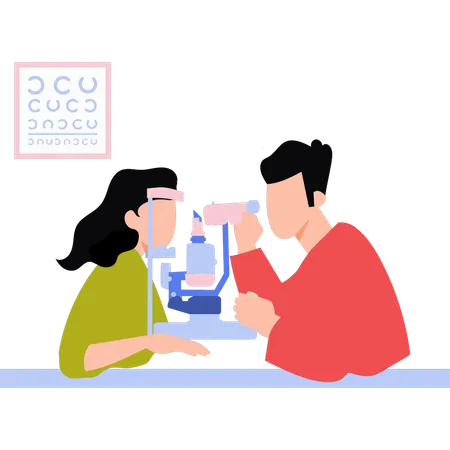 Doctor is checking the girl's eyesight  Illustration