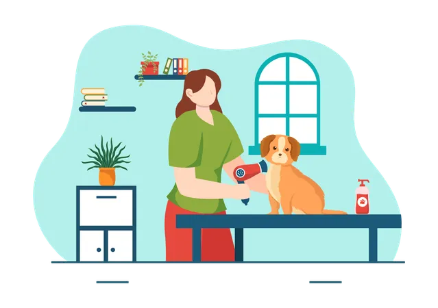 Doctor is cleaning dog  Illustration