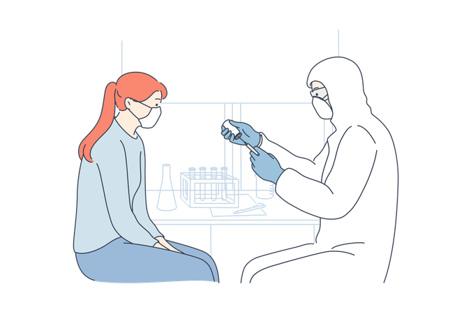 Doctor is consulting patient while taking preventive measures  Illustration