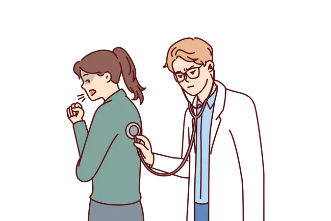 Doctor is examining patient who is suffering from cough and cold  Illustration