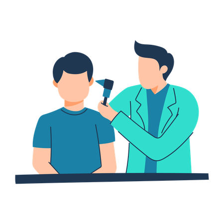 Doctor is examining patients ear  イラスト
