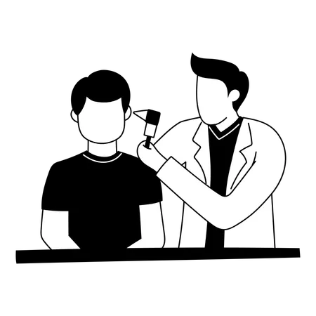 Doctor is examining patients ear  イラスト