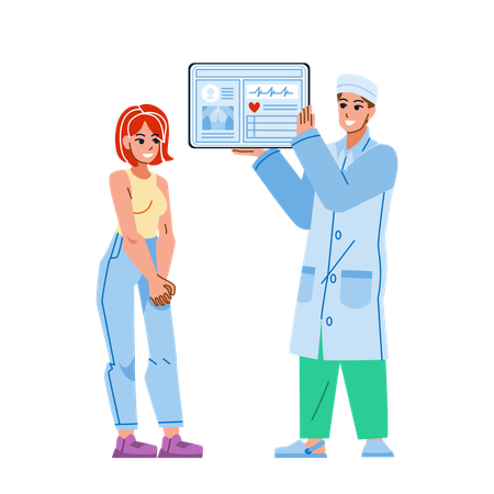 Doctor is explaining health report to patient  Illustration