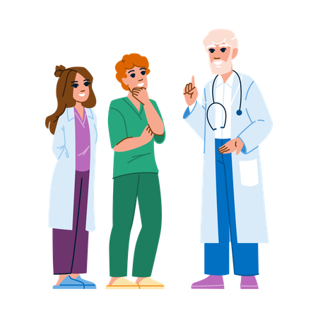 Doctor is giving training to interns  Illustration