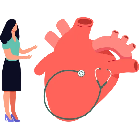 The Girl Is Pointing At The Heart Organ Illustration