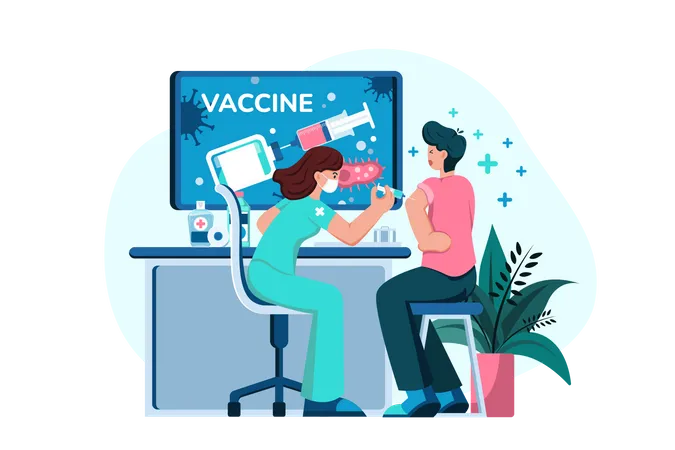 Doctor is injecting a vaccine into his patient Illustration