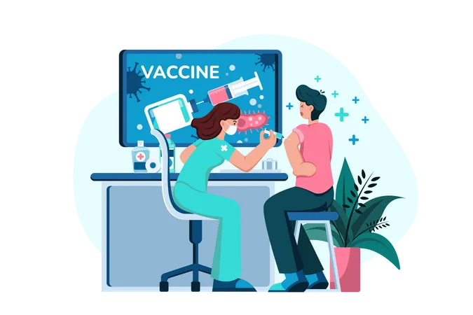 Doctor is injecting a vaccine into his patient  Illustration